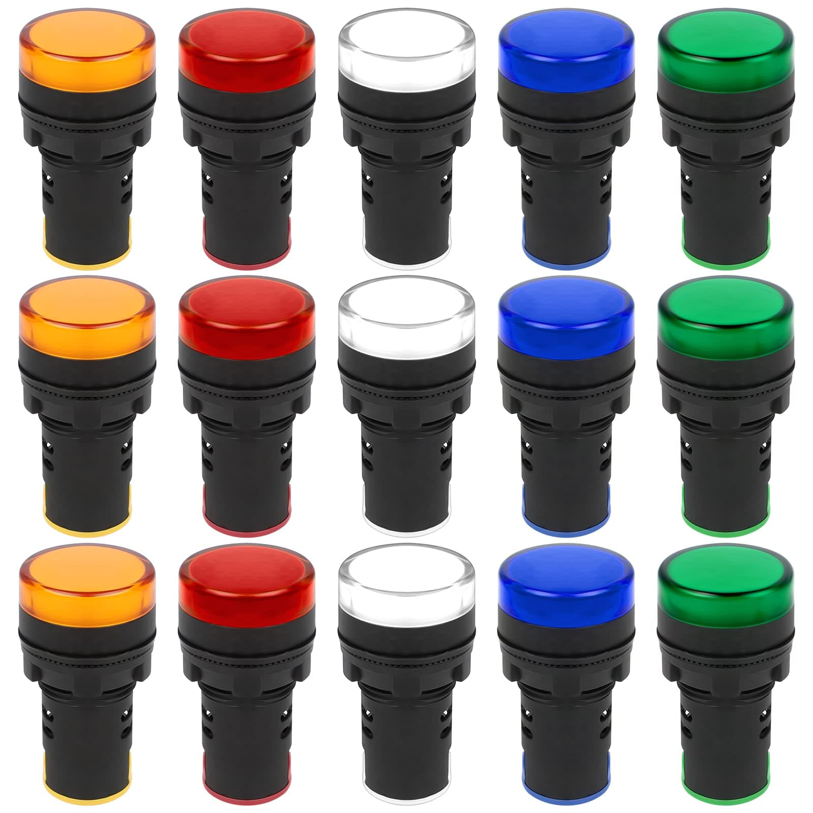 15 PCS Indicator Light, LED Flush Panel Mount LED Pilot Signal Light Panel Indicator Bulbs Signal Lamp, 22 mm, 220-230 V, Red/Green/Blue/Orange/White