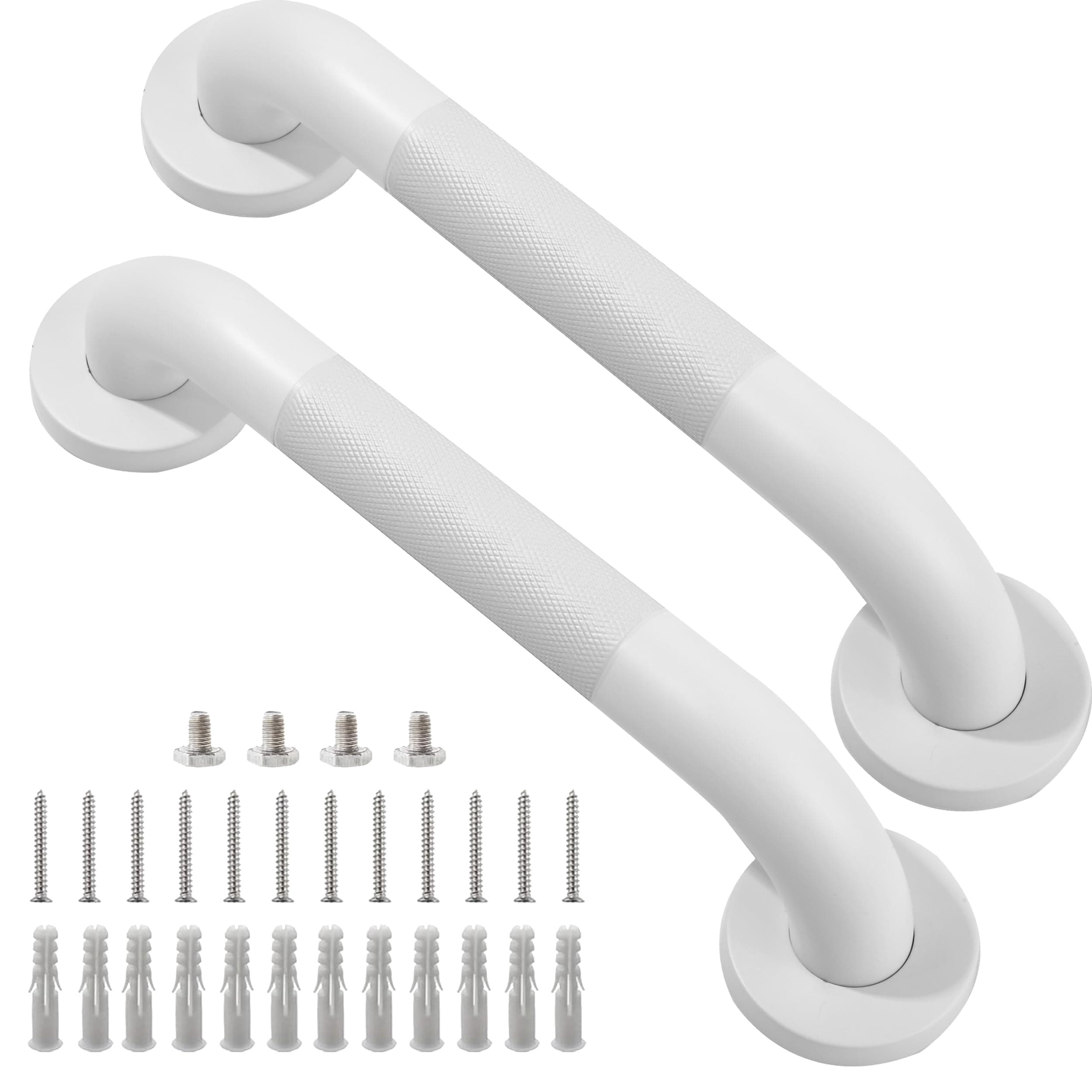 Shower Grab Bar, 2 Pack 12 Inch White Bathroom Grab Bar, 1.25" Diameter 304 Stainless Steel Anti-Slip Grab Bars for Bathtubs and Showers, Handicap Shower Grab Bar for Seniors Elderly