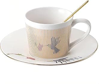 Old Craftsmen's Coffee Cup and Saucer Sets 8.45oz Unique Dynamic Mirage Reflection Tea Cup Luxury Porcelain Mirror Ceramic Mug Gifts for Cappuccino Espresso 250ml Hummingbird