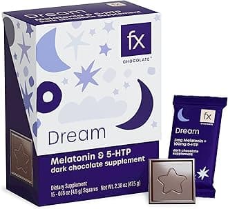 Fx Chocolate Dream - Sugar Free Chocolate Supplement to Support Stress Response, Relaxation + Calm - Dark Cacao with Melatonin + 5-HTP - Keto Dark Chocolate - Vegan + Non-GMO (Box of 15)