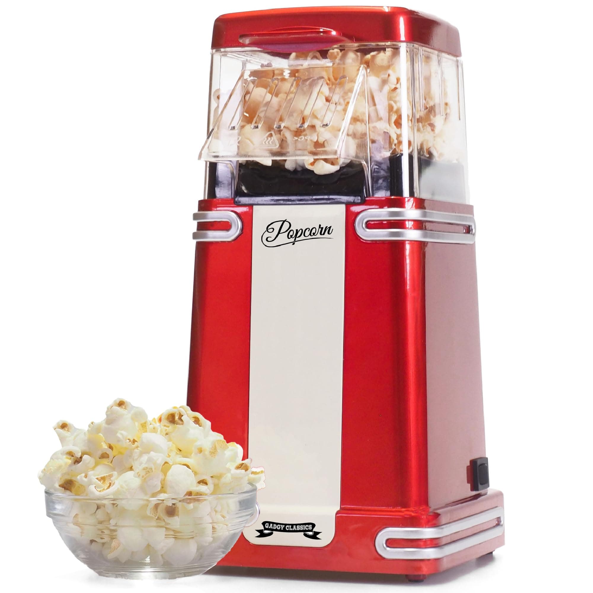 Popcorn Machine - Retro Popcorn Maker - Hot Air Popcorn Popper - Fat Free Oil Free Gourmet Popcorn - Healthy Snack