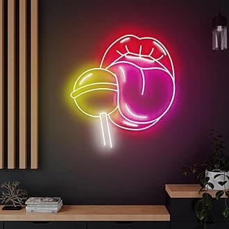 Lips with Lollipop Neon Sign 20 inches Led Red Lips Girl Light Up Signs Wall Decor for Home Bedroom Bar Decorations