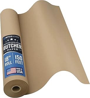 Bryco Goods Brown Butcher Paper Roll, 18 Inch x 150 Feet, Unbleached, Uncoated, Unwaxed, Food-Grade Kraft Paper for BBQ, Smoking, Grilling, and Wrapping Meat – Made in the USA