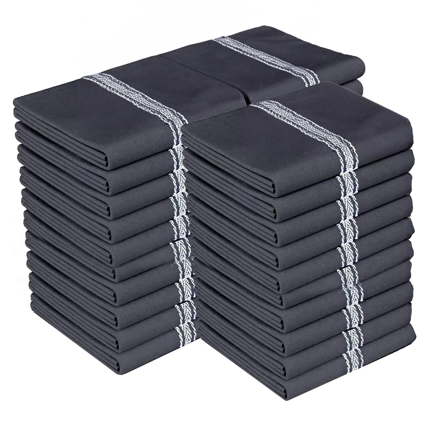 Classic Kitchen Towels - 15 Pack - 14" x 25" - 100% Natural Cotton Dish- Reusable Cleaning Cloths - Tea Towels - Super Absorbent - Machine Washable Hand Towels - Black Base