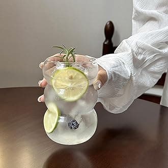 Ribbed Glassware Water Tumbler, Wave Bubble Glasses Tumbler, Aesthetic Ripple Glass Tumbler,Cute Glass Tumbler for Iced Coffee Juice Drink Milk Tea,Beer, Coctail（Big Wave - Big Mouth）