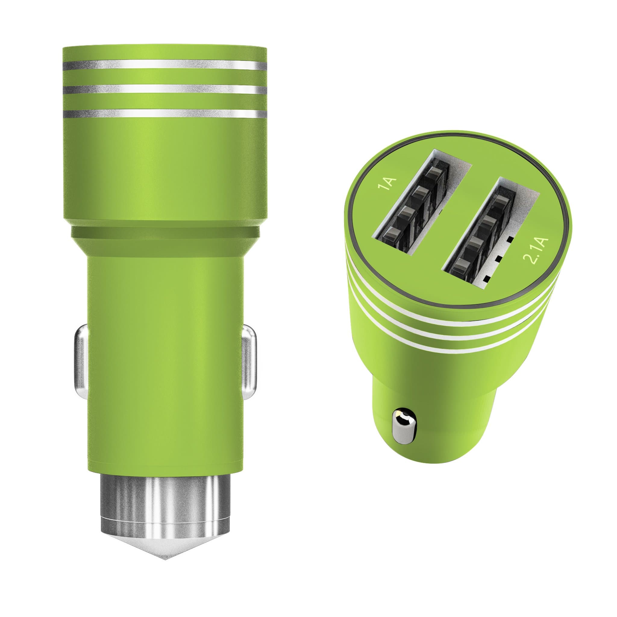 Arc Premier Group USB 2 In 1 Car Charger With Emergency Glass Breaker Hammer | Durable Aluminium Body With 2 Ports For Fast Charging | Compatible With iPhones, Smartphones, mp3 Players, Camera & More (Green)