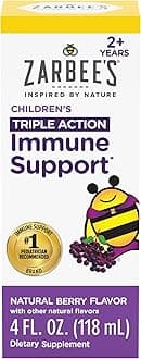 Zarbee's Naturals Children's Black Elderberry Syrup for Immune Support* with Real Elderberry, Vitamin C, and Zinc, 4 Ounce Bottle