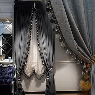 Luxury Curtain for Living Room Blackout Velvet 2 Panels Curtains Set Luxury Tassel Bedroom Curtains (Iron-Grey, （50W×84L）×2)