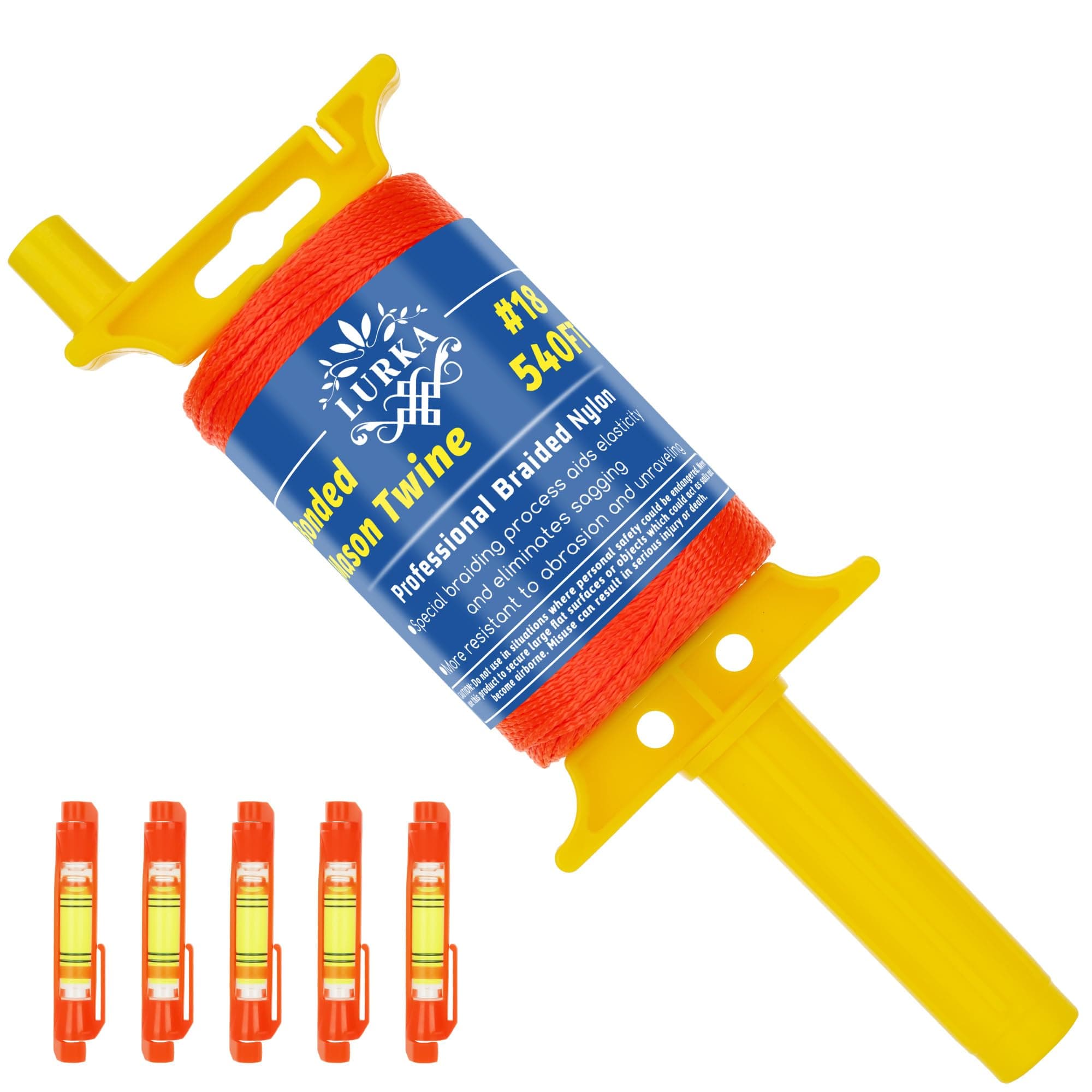 LURKA Mason Line String,#18 540 Feet Braided Construction Nylon Line with 5 Built-in Levels and Spool Fluorescent String Line for Precision Work, DIY, and Gardening (Fluorescent Orange)