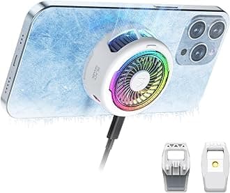 FunCooler 5 Magnetic Cell Phone Cooler for Gaming, Portable Mobile Phone Cooling Fan with RGB Light, Cellphone Radiator for iPhone Magnetic Series/Android/Tablet/iPad (White)