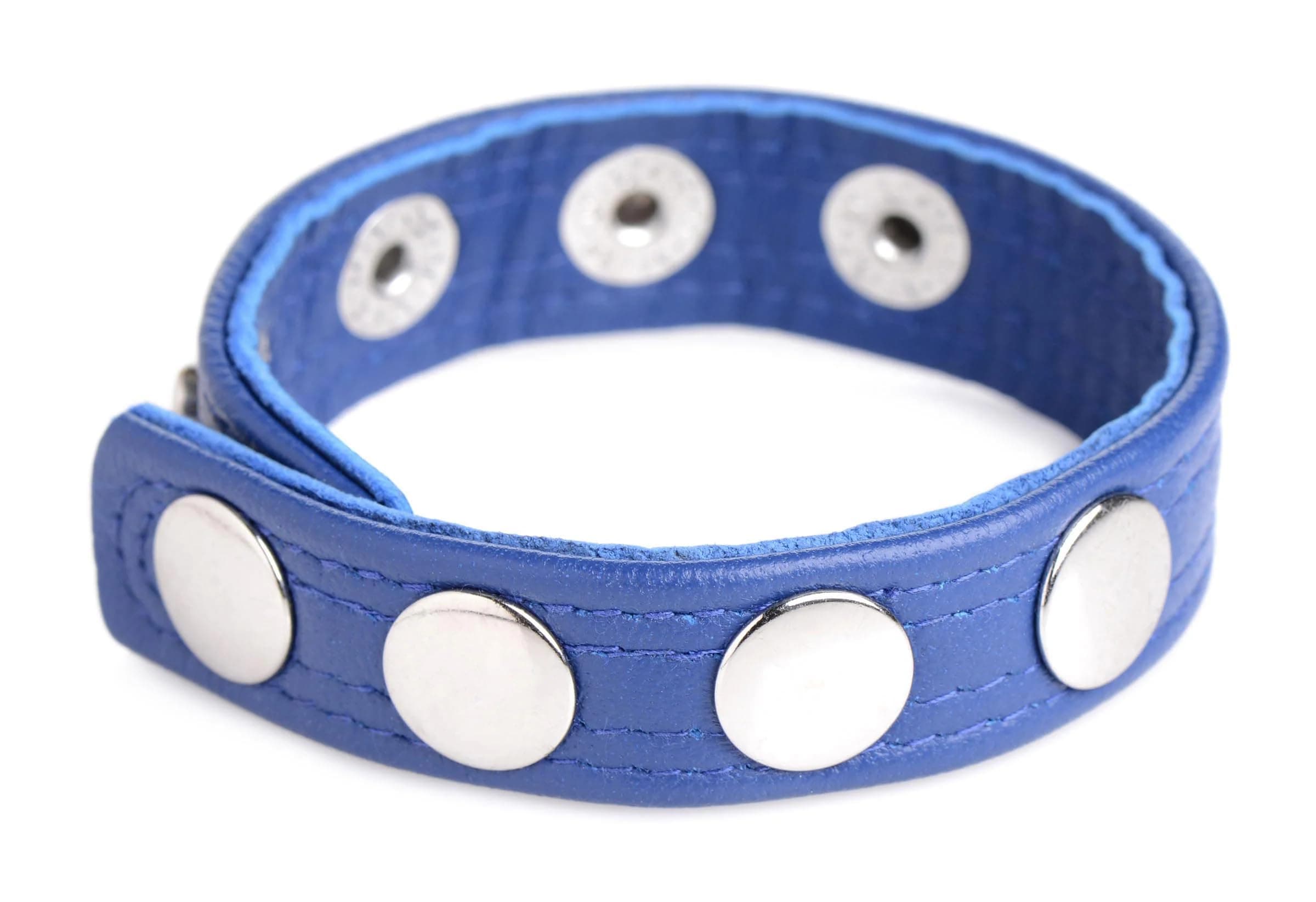 Strict Leather Cock Ring Blue Studded Leather Speed Snap-On Ring for Men or Couples, Harder Longer Erection Enhancer, Adjustable Cock Ring, Stay Hard Male Enhancement - Blue