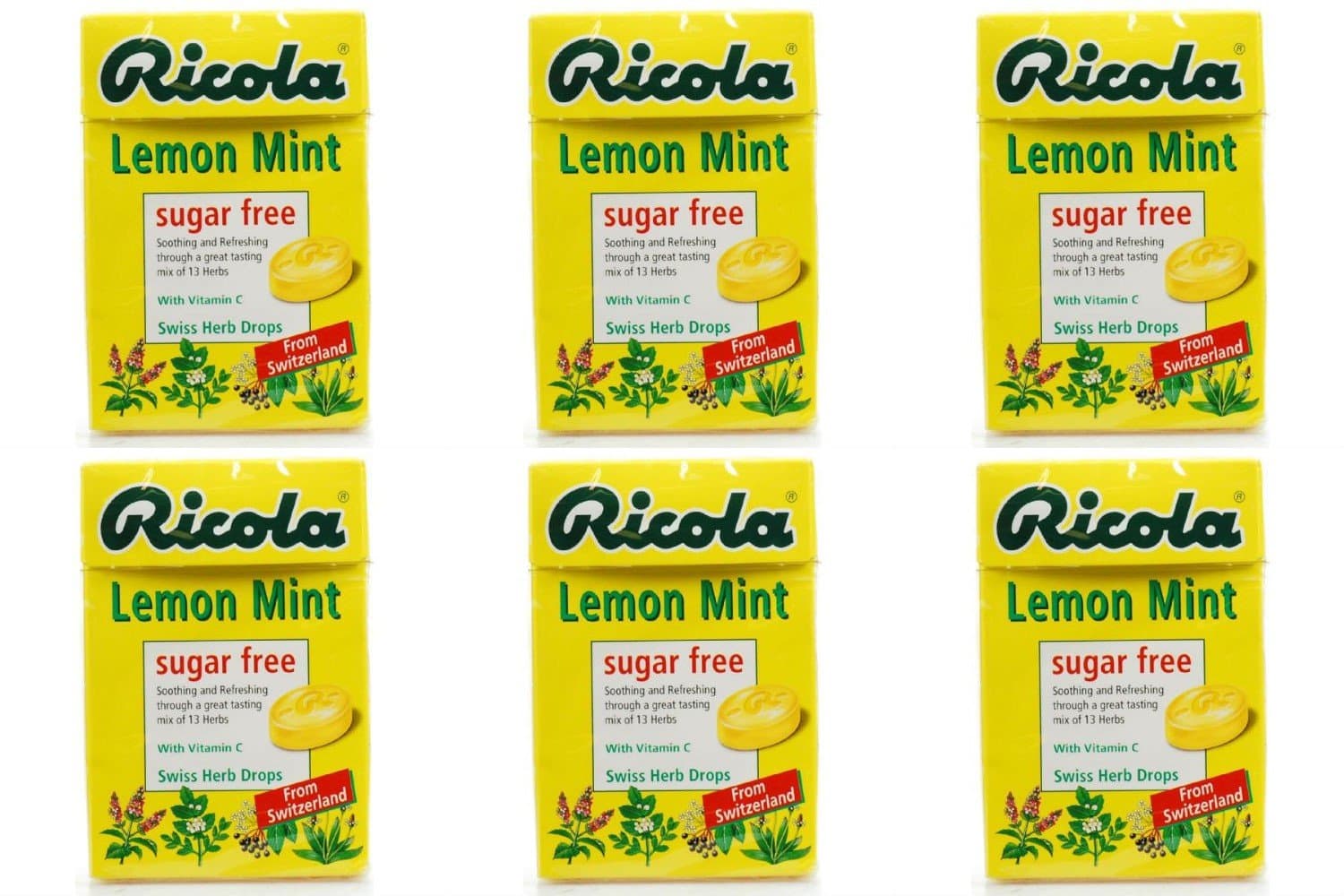 (6 PACK) - Ricola - Lemon Mint SF Lozenges Box | 45g | 6 PACK BUNDLE