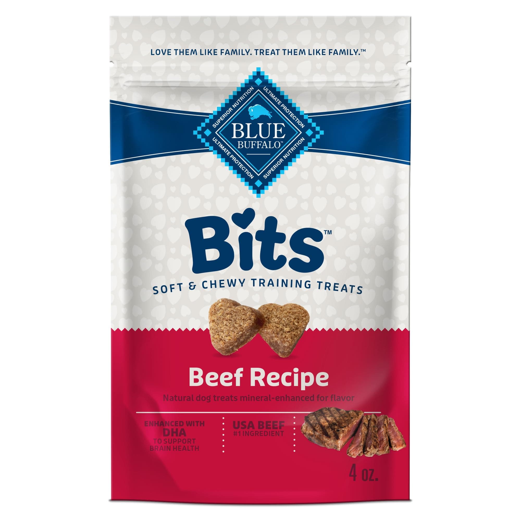 Bits Soft Dog Treats for Training, Made with Natural Ingredients & Enhanced with DHA, Beef Recipe, 4-oz Bag