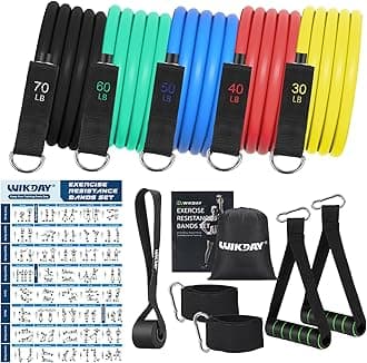 WIKDAY Exercise Resistance Bands with Handles for Working Out, 150/200/250/300 Lbs Workout Bands Set with Door Anchor for Physical Therapy, Yoga, Pilates