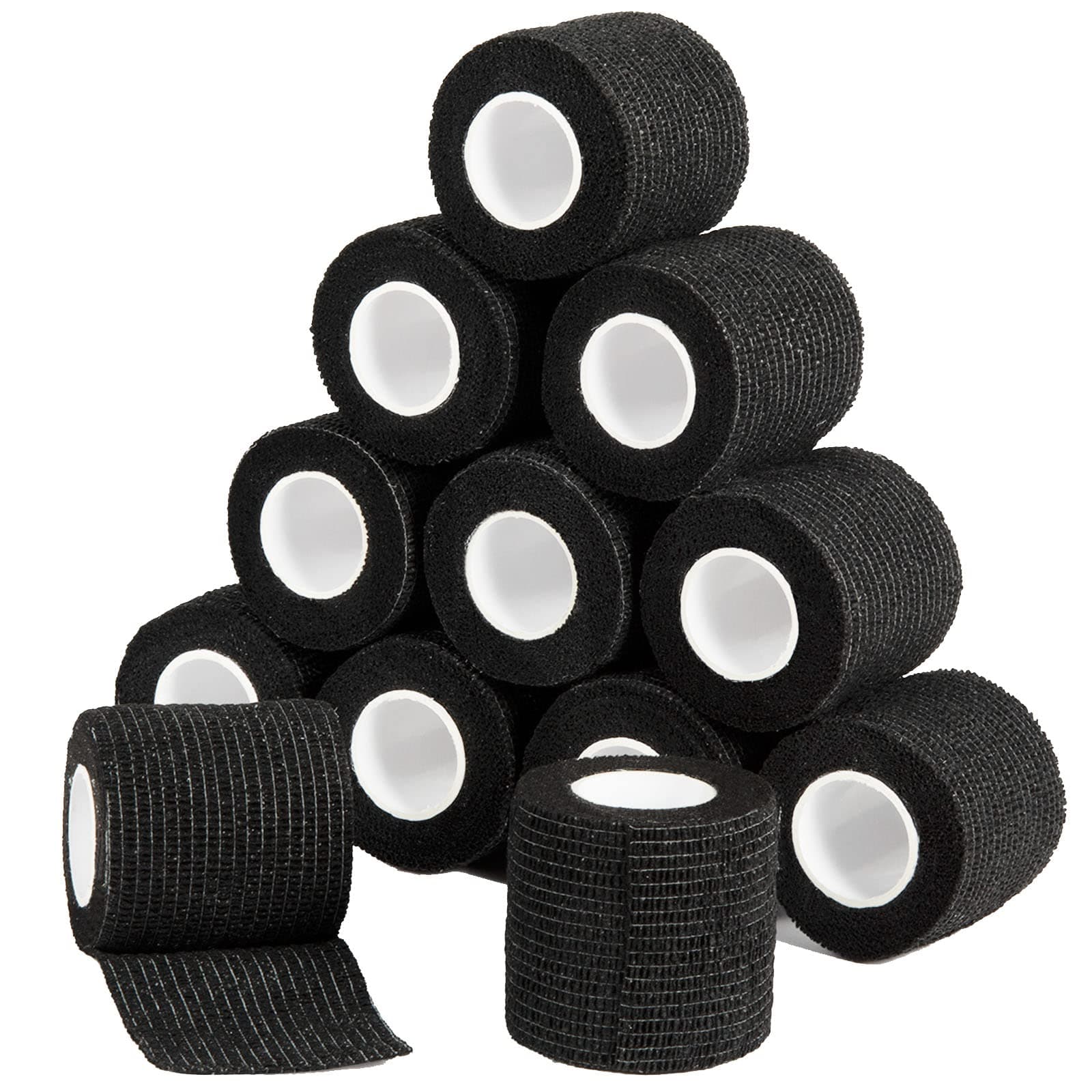 Cohesive Bandage Wrap 2" x 5 Yards, Self Adherent Vet Wrap 5CM x 4.5M Self Adhesive Bandage Tape for Wrist & Ankle Breathable Elastic Pet Bandage Grip Cover Black (12 Roll)