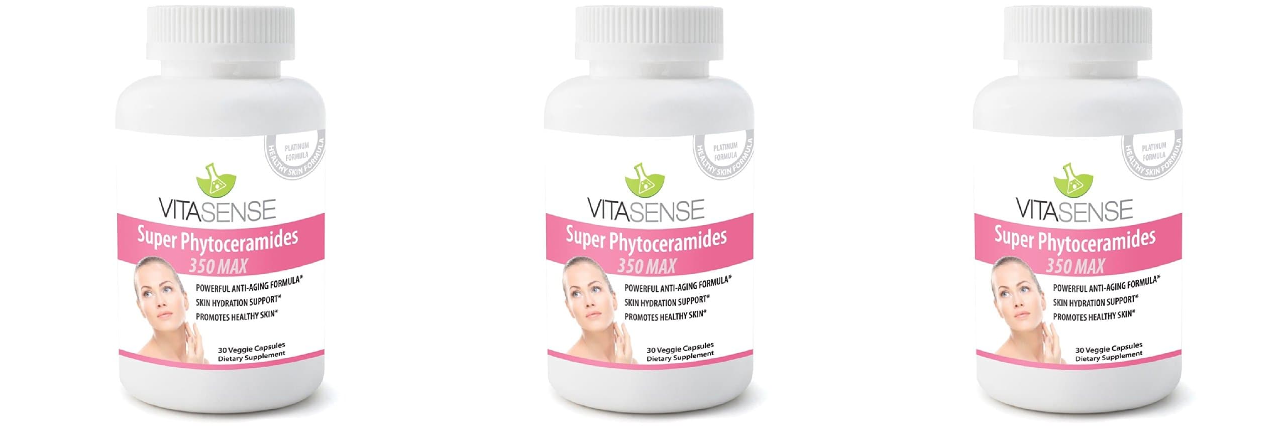 Triple Pack (Pack of 3) VitaSense Super Phytoceramides 350mg MAX - Skin Restoring, Anti-Ageing, Skin, Hair & Nails Ceramides with Vitamin Complex - 30 Capsules