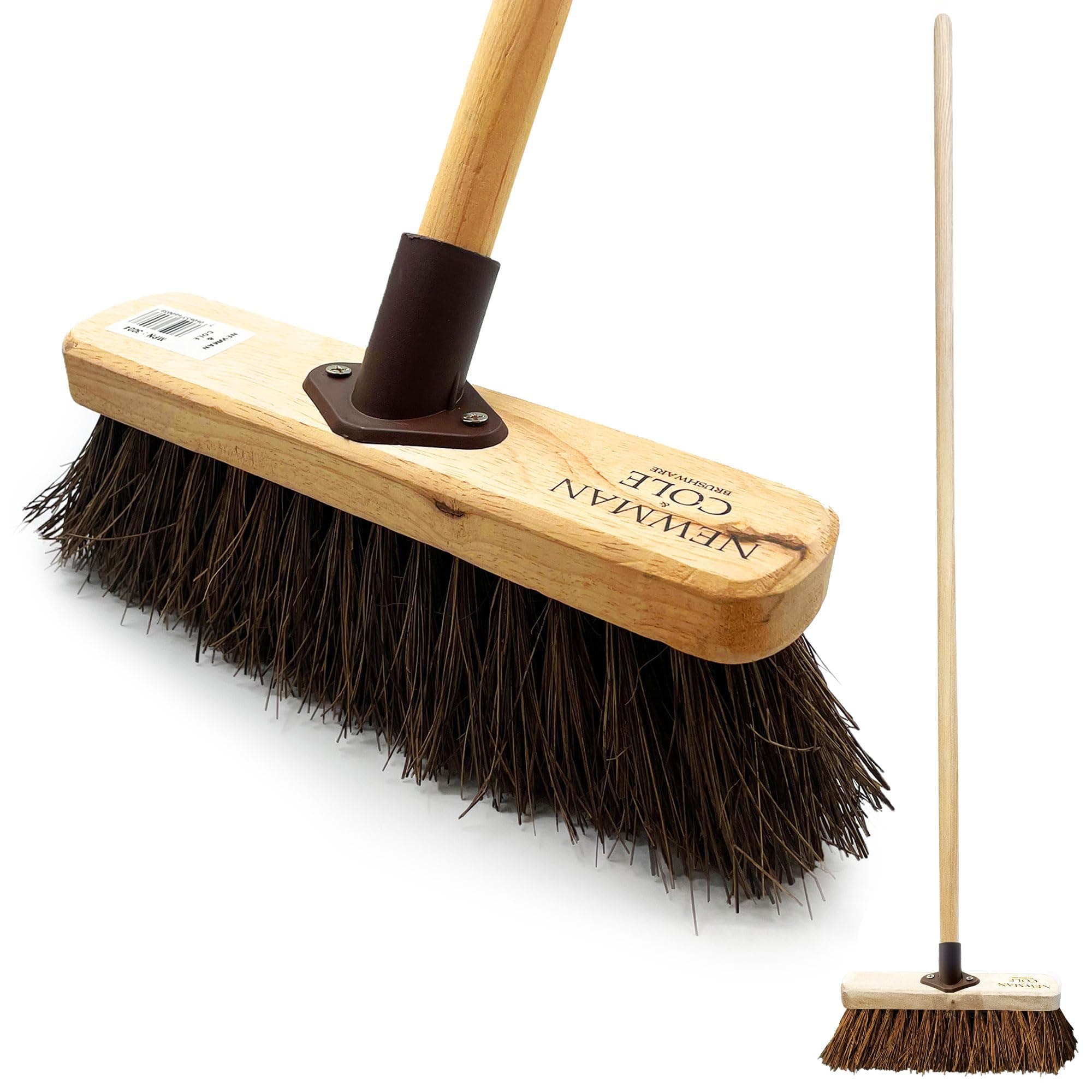 10” Garden Broom Outdoor with Durable Support Bracket Yard Brush Heavy Duty with 120 cm Wooden Handle Natural Stiff Bassine Hard Bristle Broom Sweeping Brush