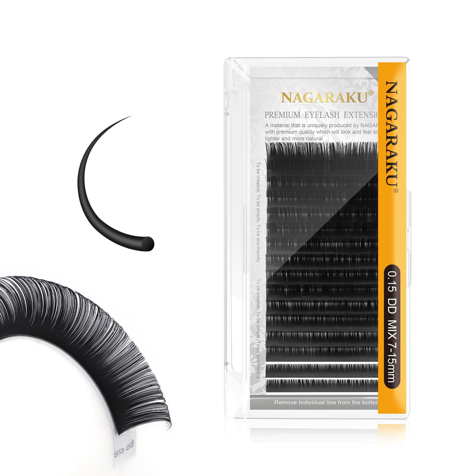 NAGARAKU Eyelash Extensions Individual Lashes Mega Volume 0.15mm J Curl 7-15mm Mix Tray Classic Matte Black Natural Faux Mink False Lash 16 Rows