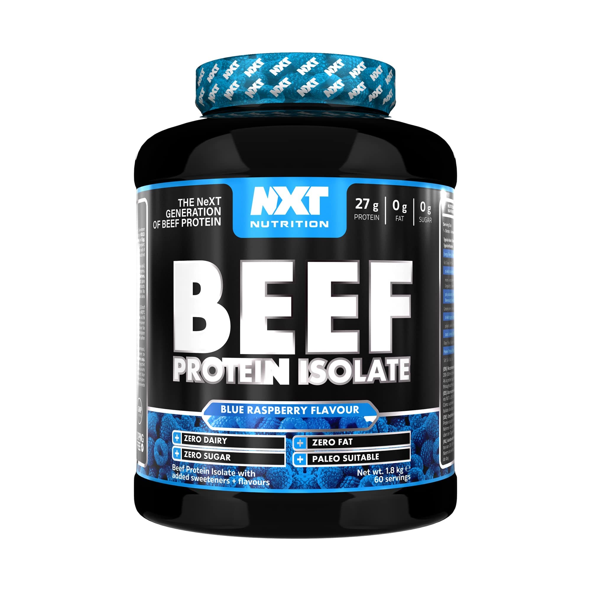 NXT Nutrition Beef Protein Isolate Powder - Protein Powder High in Natural Amino Acids - Paleo, Keto Friendly - Dairy and Gluten Free - Muscle Recovery | 1.8kg (Blue Raspberry)