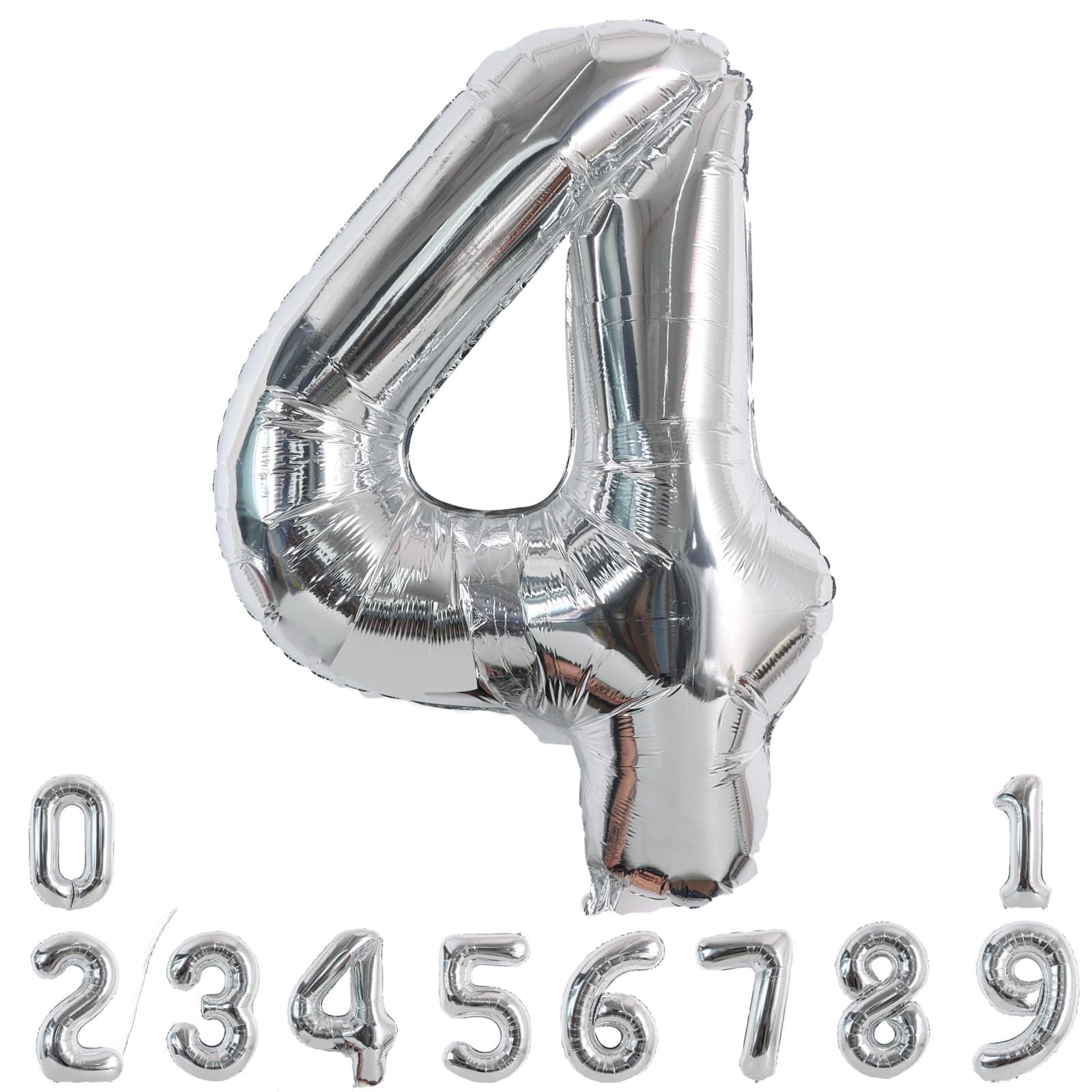 TONIFUL Numbers Balloons 0-9, Number 4 Digit 4 Helium Balloons, Silver, 40 Inch Large, 0UF9