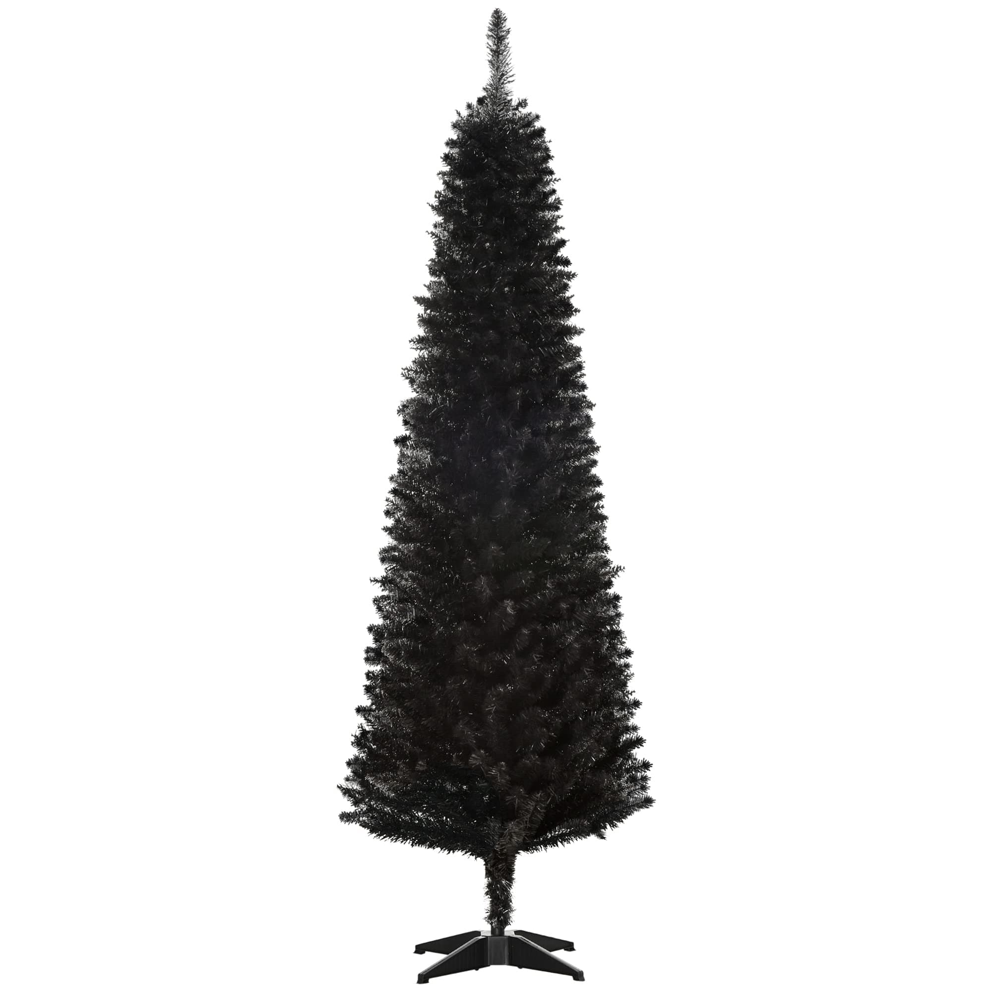 HOMCOM6' Artificial Pencil Christmas Tree, Slim Xmas Tree with 390 Realistic Branch Tips and Plastic Stand, Black