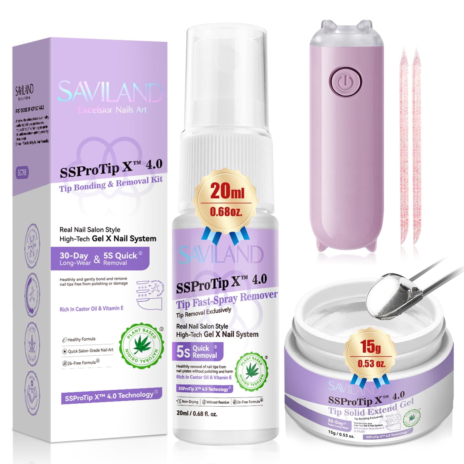 SAVILAND Solid Nail Glue Gel & Nail Glue Remover Kit: U V Light for Nails Complete Nails Tools for Press Ons Strong Nail Glue Gel Handheld Gel X Lamp for Gel Nails and Quick Press On Nail Remover