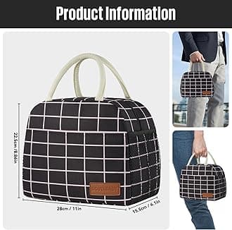 douyadady Lunch Bag Women/Men Lunch Box Women/Men (Black+Pink Blocks)