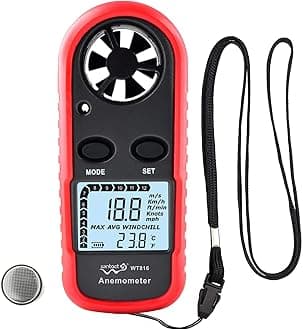 Wintact Handheld Anemometer Small Digital Vane Wind Speed Meter Gauge, Pocket Air Flow Velocity Tester with Measuring Wind Temperature 14℉ to 113℉ for House HVAC Duct Outdoor Kite Boat Sailing Surfing