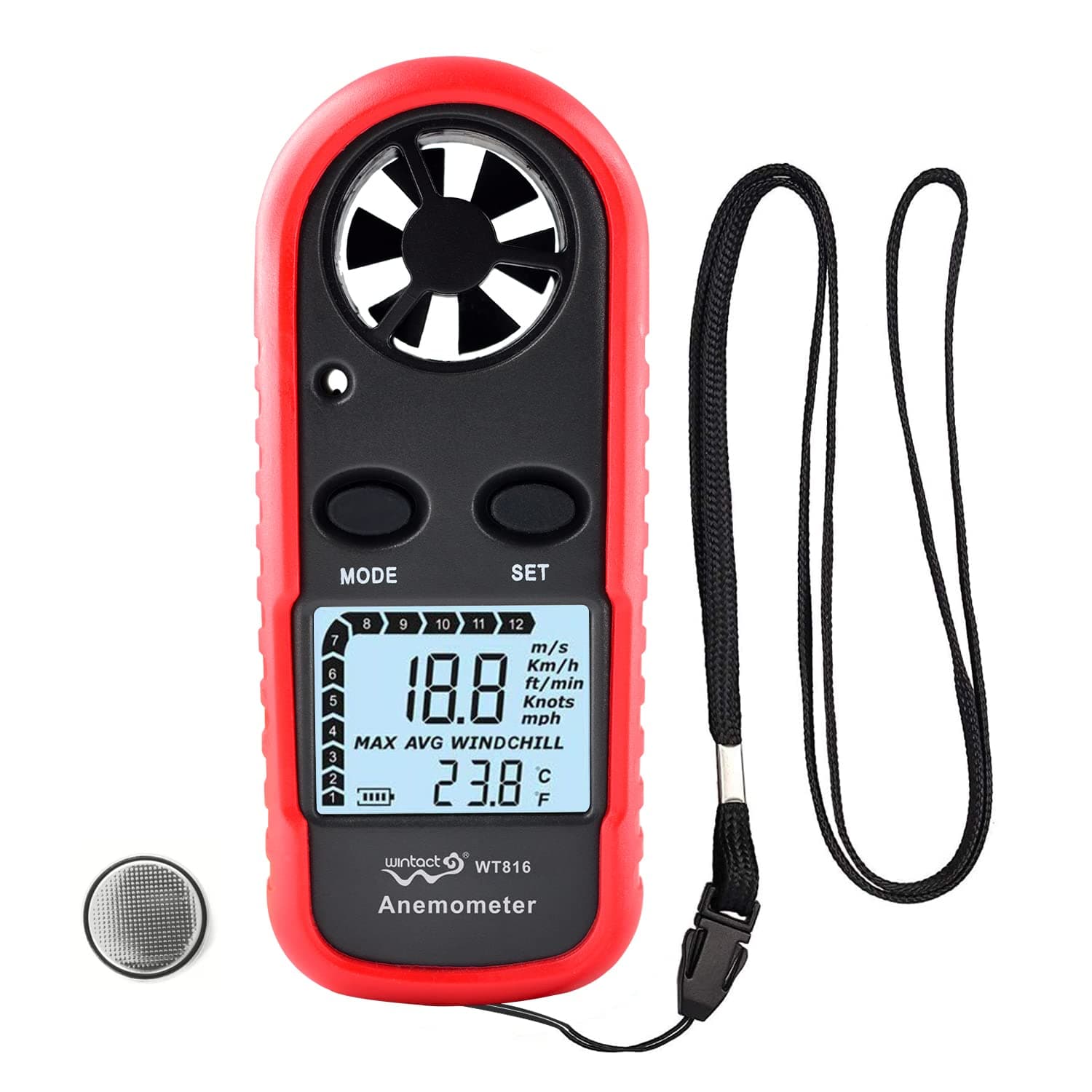 Handheld Anemometer Small Digital Vane Wind Speed Meter Gauge, Pocket Air Flow Velocity Tester with Measuring Wind Temperature 14℉ to 113℉ for House HVAC Duct Outdoor Kite Boat Sailing Surfing