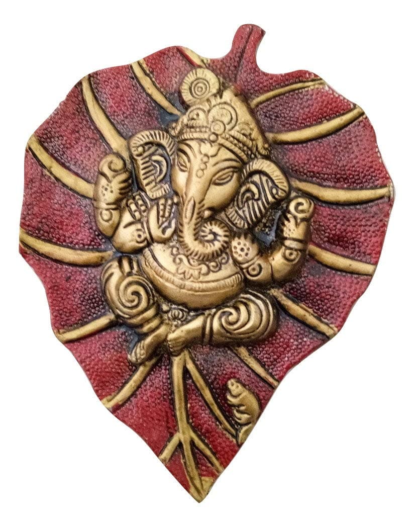 Charmy Crafts Metal Ganesha On Leaf, Wall Hanging Article for Wall Decor, Room Decor, Best for Housewarming, Wedding Gifts