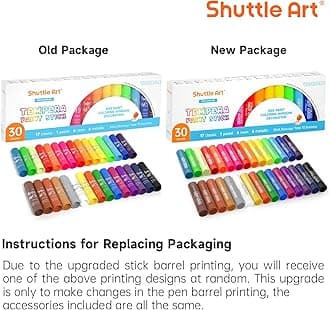 Shuttle Art Crayons 30 Color Set - No Mess Hands Washable Tempera Paint Sticks