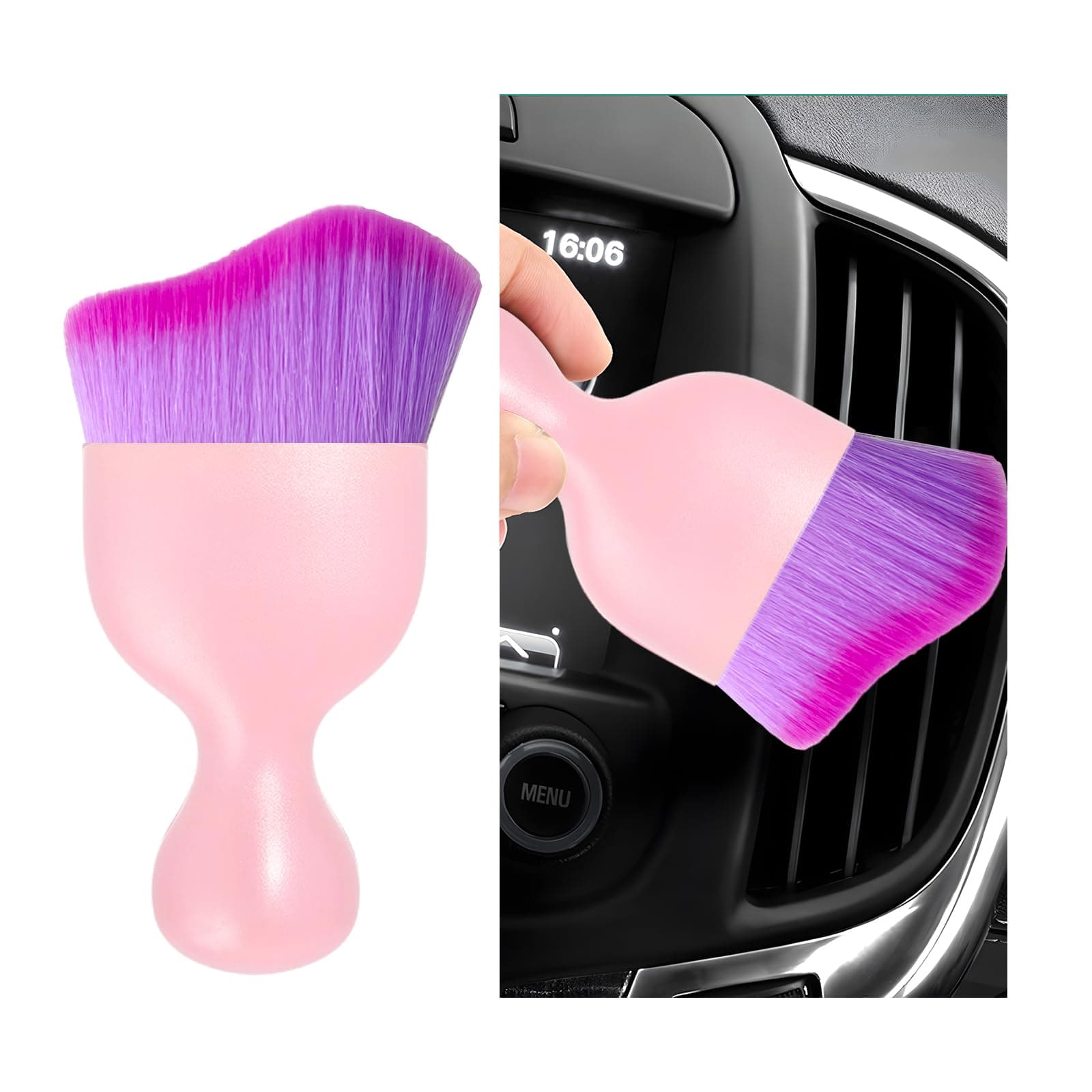 Car Interior Dust Brush, Soft Scratch Free Auto Detailing Brushes, Universal Vehicle Interior Cleaning Tool for Automotive Dashboard, Air Vents, Leather(Pink & Purple)