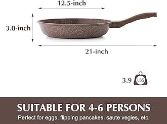 SENSARTE Nonstick Frying Pan Skillet, Omelette Pan, Healthy Stone Cookware Chef's Pan, PFOA Free, Toffee Brown (12.5 Inch)