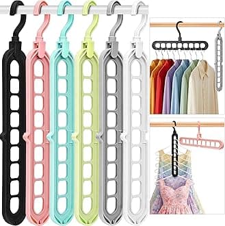 Closet Organizers and Storage,College Dorm Room Essentials,Pack of 6 Multifunctional Organizer Magic Space Saving Hangers with 9 Holes Storage Organization for Wardrobe Closet