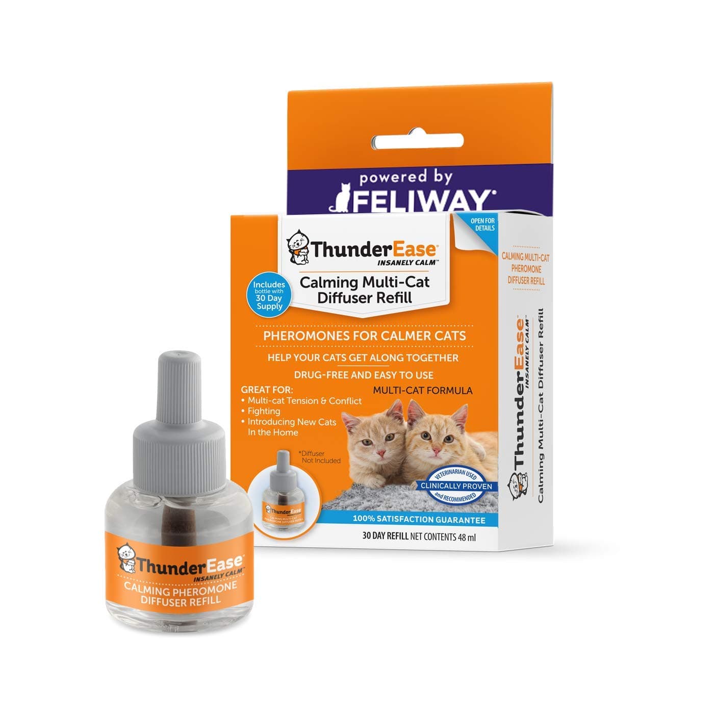 ThunderEase Multicat Calming Pheromone Diffuser Refill | Powered by FELIWAY | Reduce Cat Conflict, Tension and Fighting (30 Day Supply)