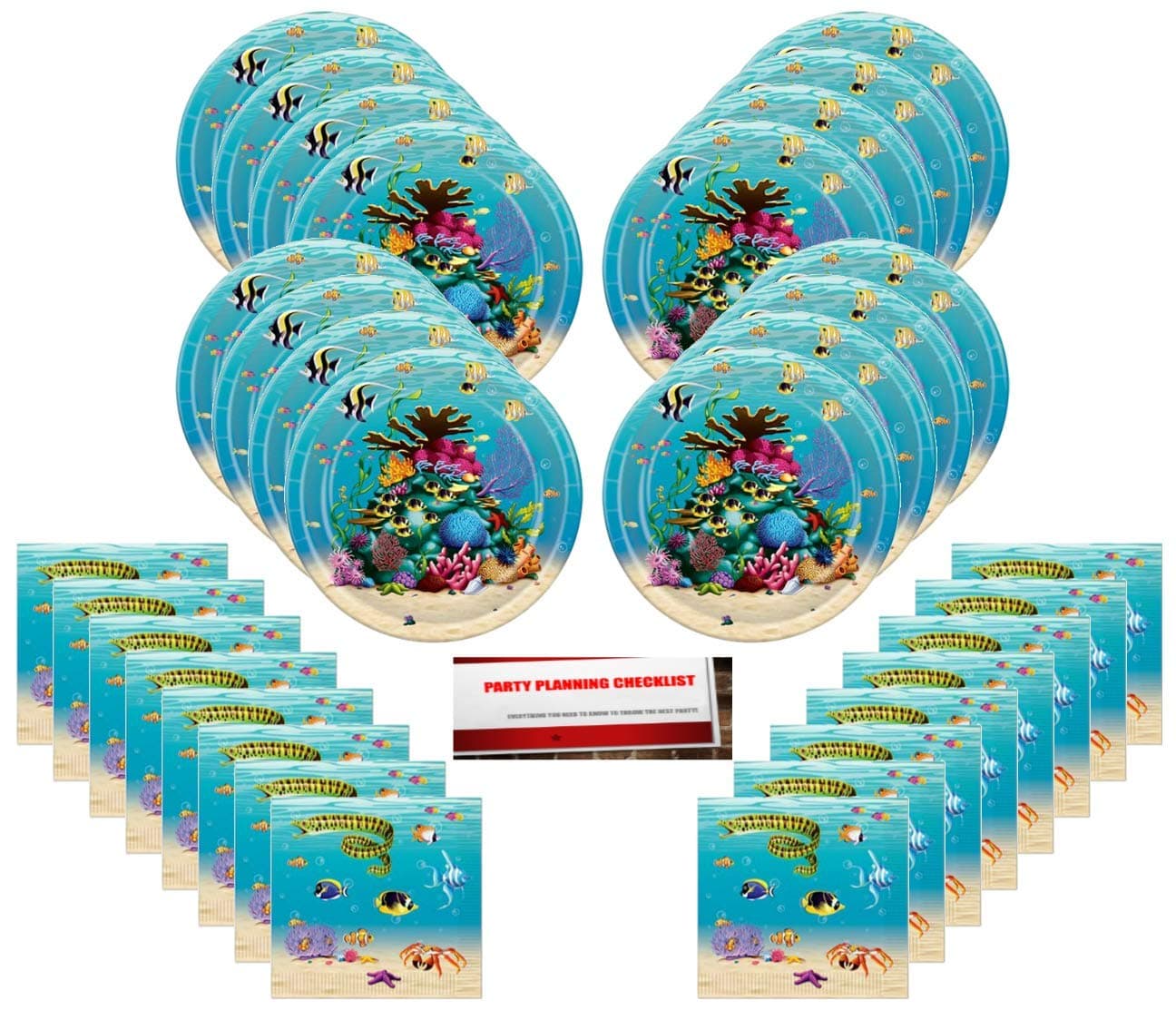 Under Sea World Coral Reef Party Supplies Bundle Pack for 16 (Plus Party Planning Checklist by Mikes Super Store)