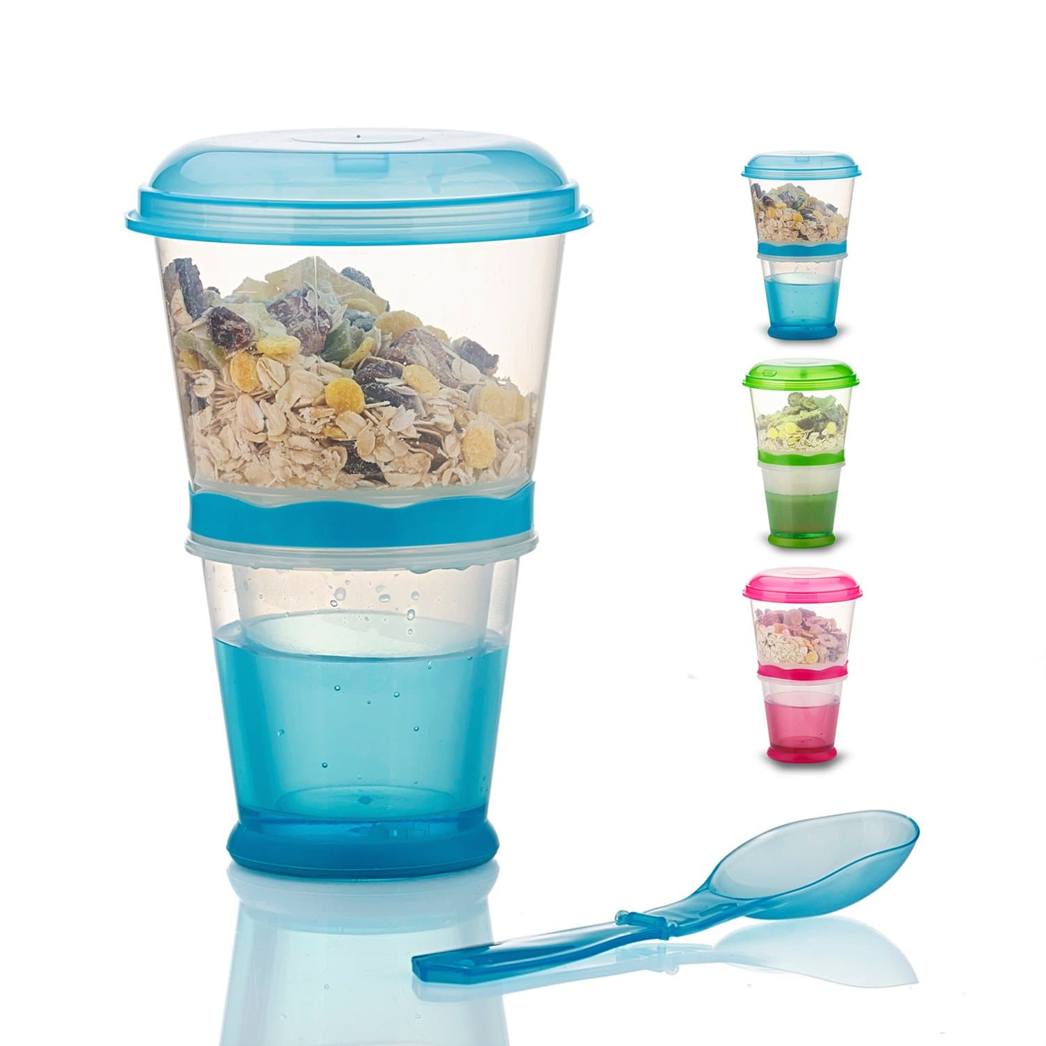 Pogah Cereal On The Go, Cup Container Breakfast Drink Milk Cups Portable Yogurt and Travel To-Go Food Containers Storage With Spoon(Blue)