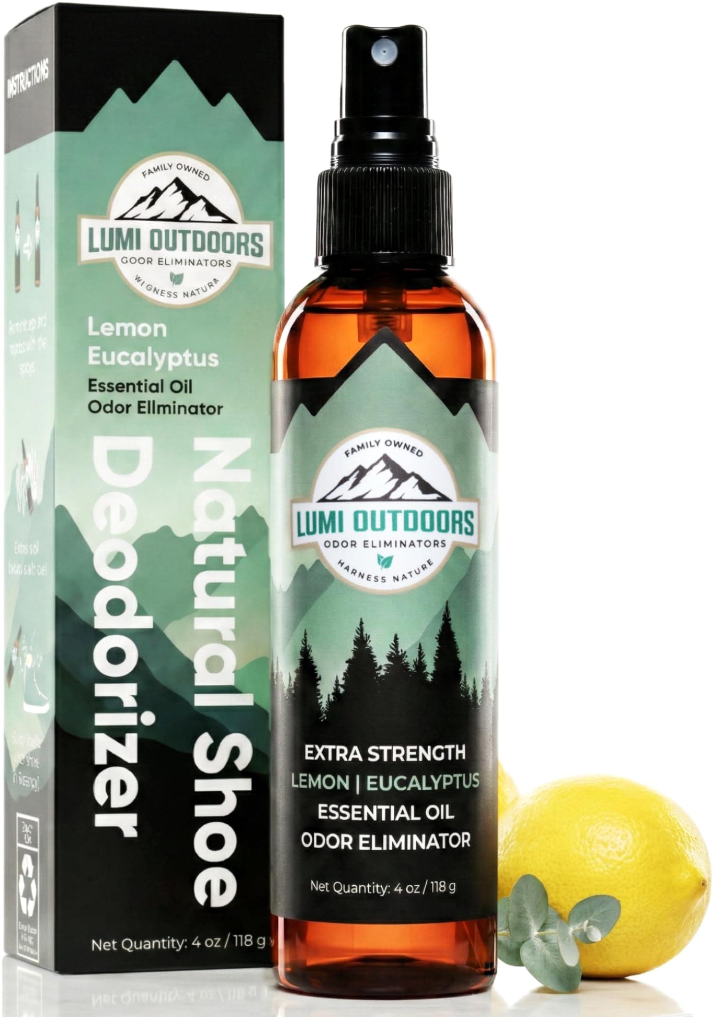 Natural Shoe Deodorizer Spray (700+ Sprays) - Extra Strength Shoe Odor Eliminator for Smelly Shoes & Foot Odor - Replaces Shoe Balls & Inserts - Eucalyptus Lemongrass