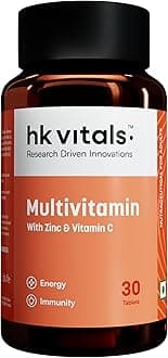 HealthKart HK Vitals Multivitamin for Men and Women, 30 Multivitamin Tablets, with Zinc, Vitamin C, Vitamin D3, Multiminerals and Ginseng Extract, Enhances Energy, Stamina & Immunity