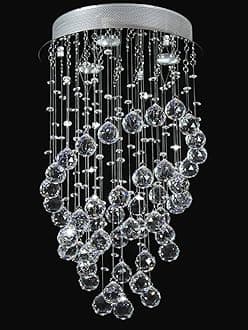 Crystal Chandeliers Ceiling Lights, Modern K9 Crystal Spiral Droplets Chandelier Chrome Flush Mount Pendant LED Lamp for Living Room Bedroom Dining Room, Hallway, Stairway, Size: D35cm H61cm