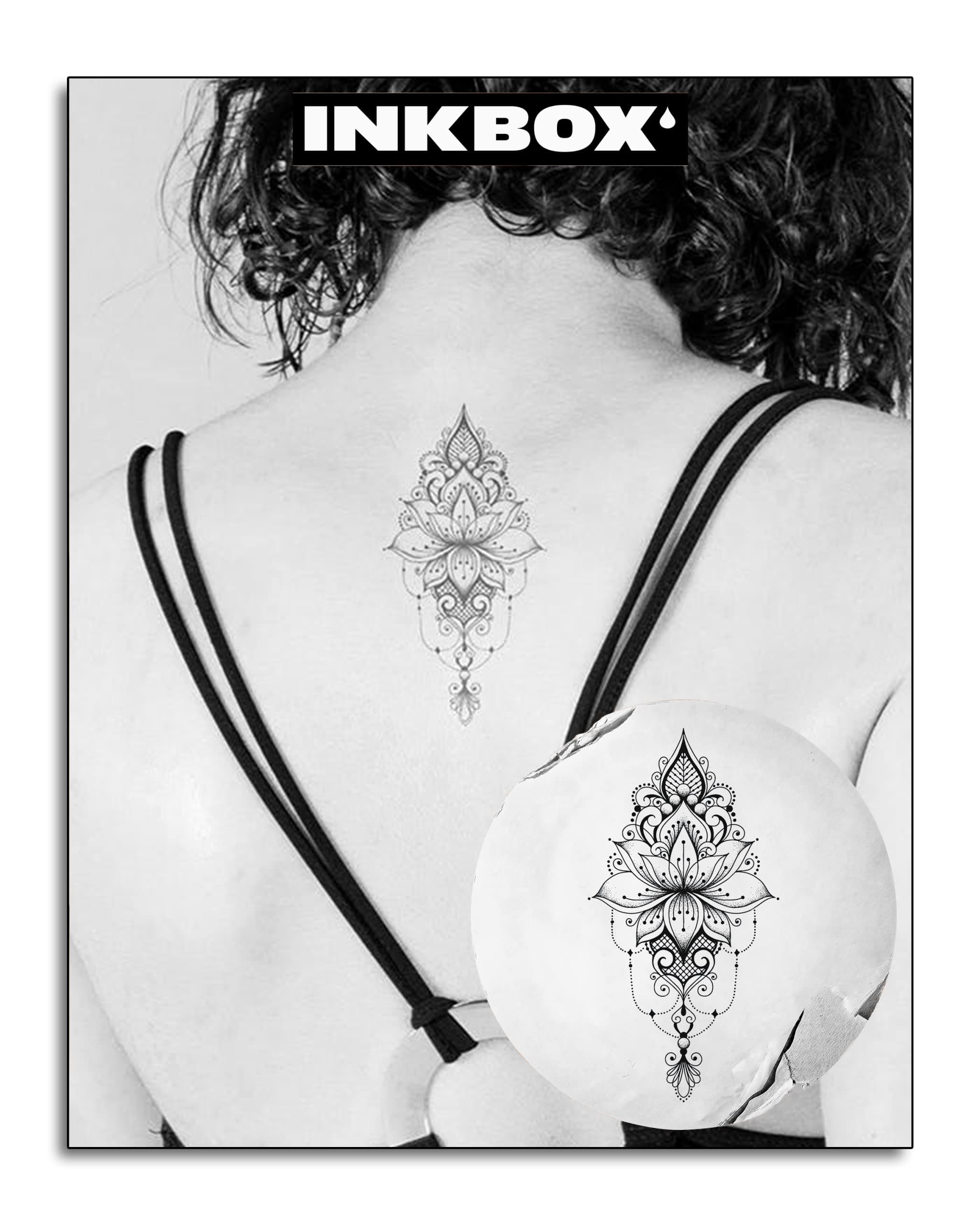 Inkbox Temporary Tattoos, Semi-Permanent Tattoo, One Premium Easy Long Lasting, Water-Resistant Temp Tattoo with For Now Ink - Lasts 1-2 Weeks, Lotus Tattoo, 6 x 3 in, Kathrine