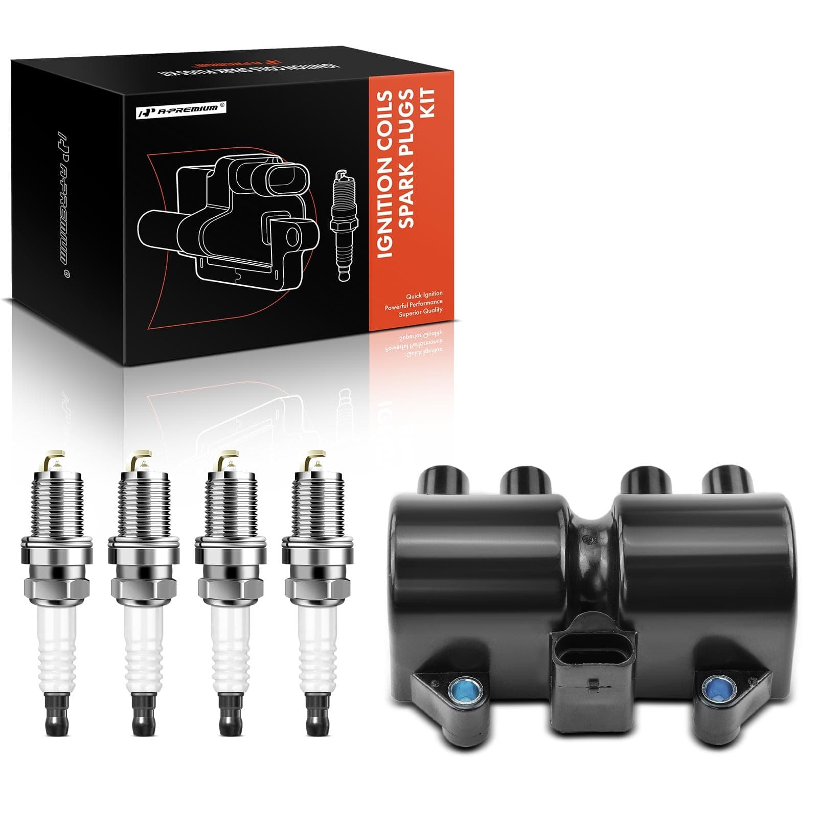 A-Premium 1x Ignition Coil Pack and 4x Iridium Spark Plugs Compatible with Chevrolet Aveo Corsa LUV Tornado Tracker Pontiac G3 Matiz Wave Daewoo Nubira Suzuki