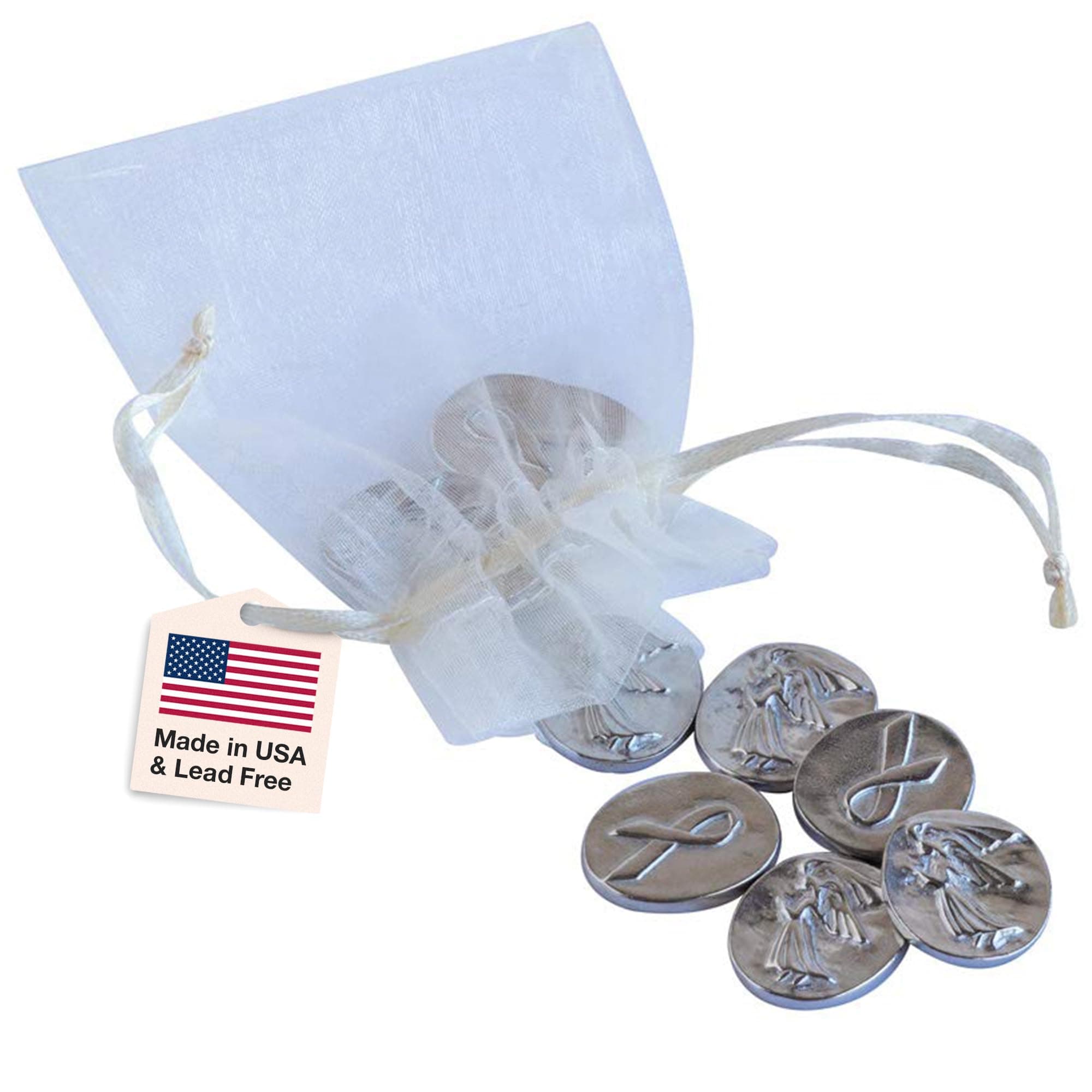 DANFORTH Pewter Angel & Awareness Ribbon Pocket Token Pack of 10 - Lead-Free Guardian Angel Keepsake Coins for Encouragement, Remembrance & Spiritual Gifts | Made in USA