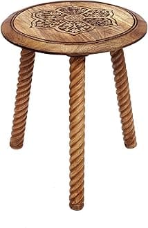 COTTON CRAFT - Hand Carved Floral 100% Mango Wood Side Table - 18L x 18W x 21 H inches - Natural