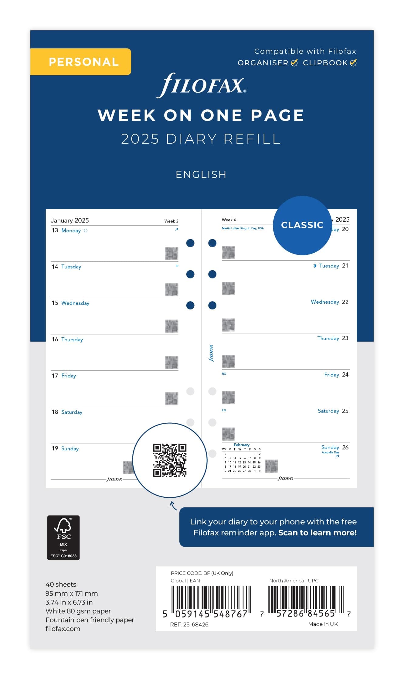 Filofax Personal week per page English 2025 diary