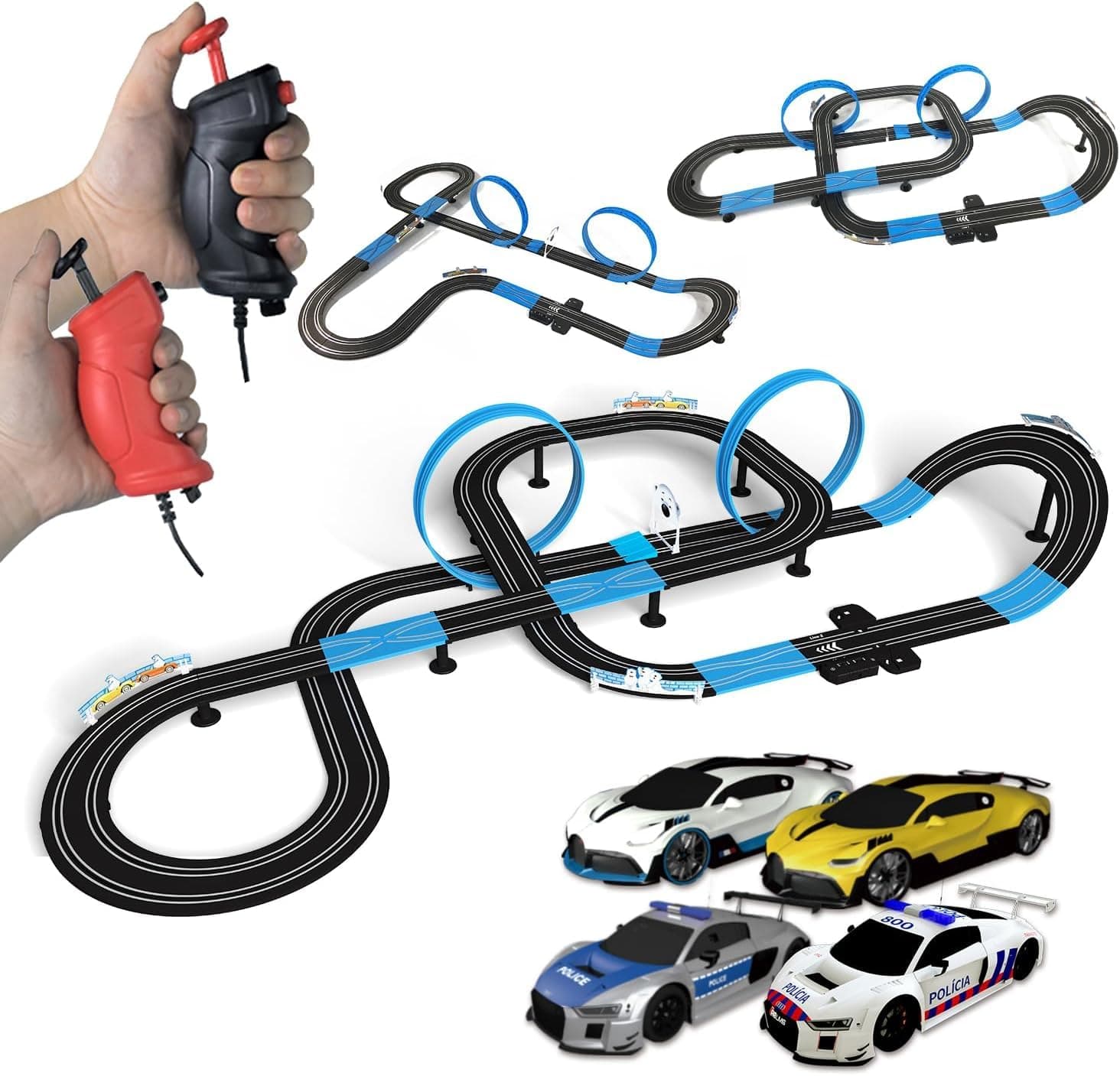 AGM MASTECH High Speed Series Dual Track Set, 8.4m Electric Track with 4 Vehicles Official Licensed Slot car Racing, Comes with 2 Hand Controls and Track Parts and a Lap Counter.