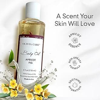 Olivia Care Apricot Fig Body Oil - Vegan & Natural | Hydrating & Moisturizing - Infused with VITAMIN E, K & Omega Fatty Acids - Refreshing Fragrance - Reduce Dry Skin, Anti-Aging Properties - 4 OZ