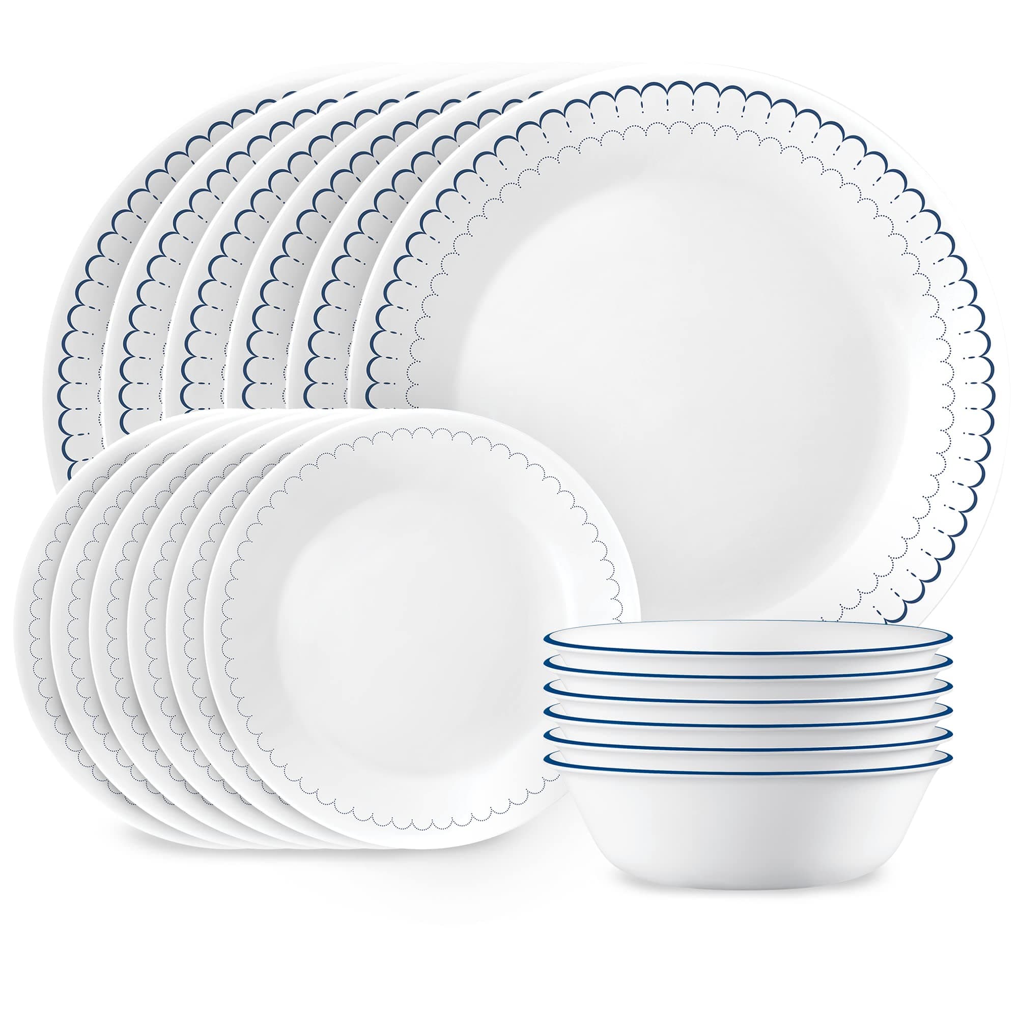 Corelle Dinnerware Set 18-Piece, Navy, White, 1147837