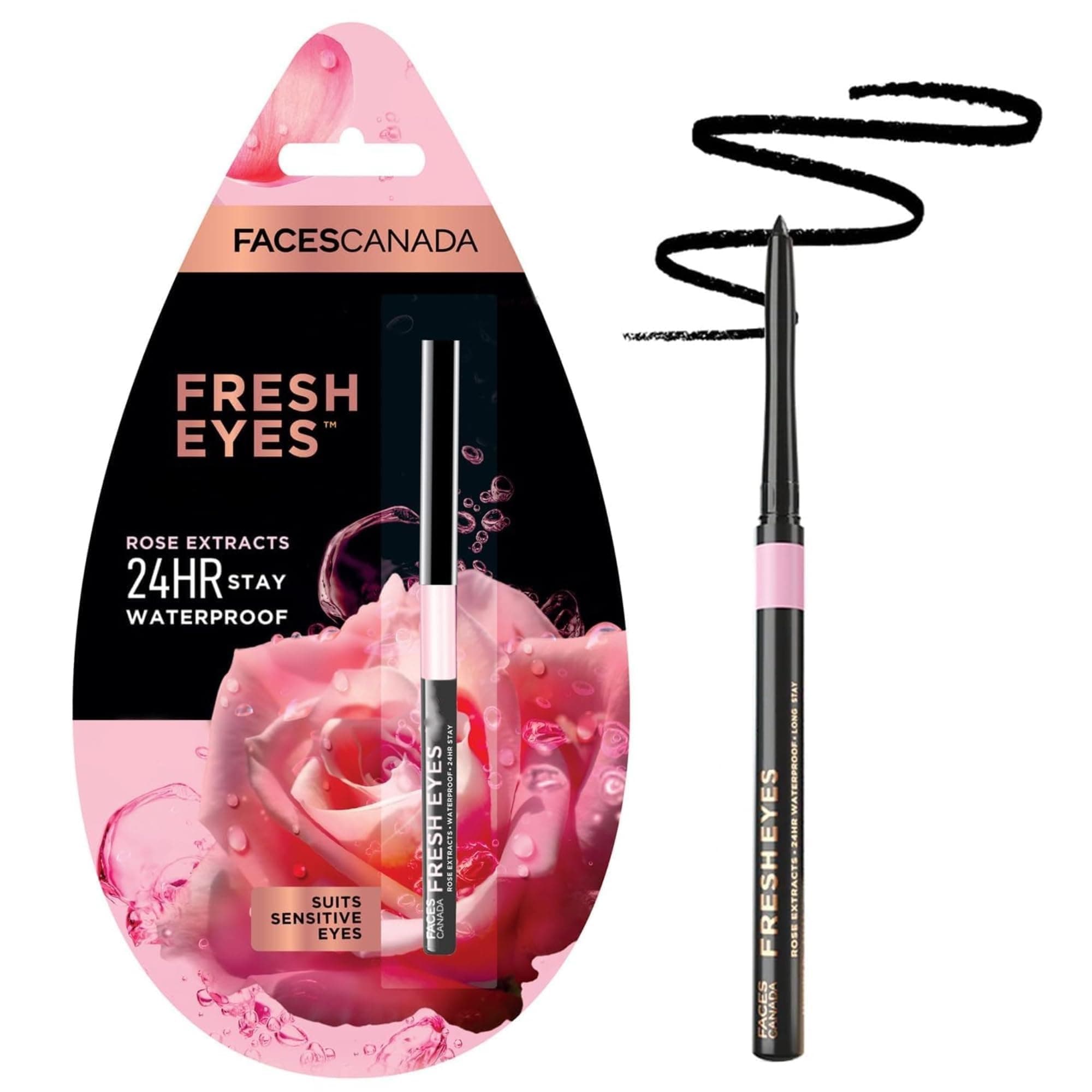 Fresh Eyes Kajal Stick, 0.35G | With Rose Extracts | 24Hr Waterproof | Suits Sensitive Eyes | Intense Black Matte Finish | Refreshes Tired Eyes | Gentle | Smudgeproof | Vegan