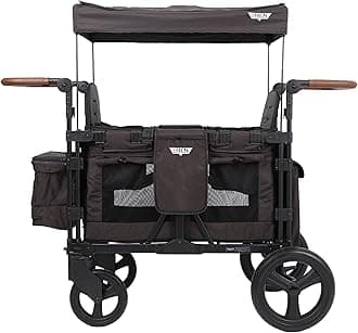 KEENZXC EVO - Luxury 2 Passenger Stroller Wagon for Kids | Foldable 2 Passenger Quad Seater with Adjustable Canopy | Black